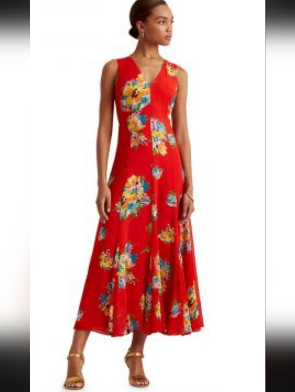 Lauren Ralph Lauren Red Floral Vneck Fit & FLare Maxi Summer Wedding Guest Sz 6